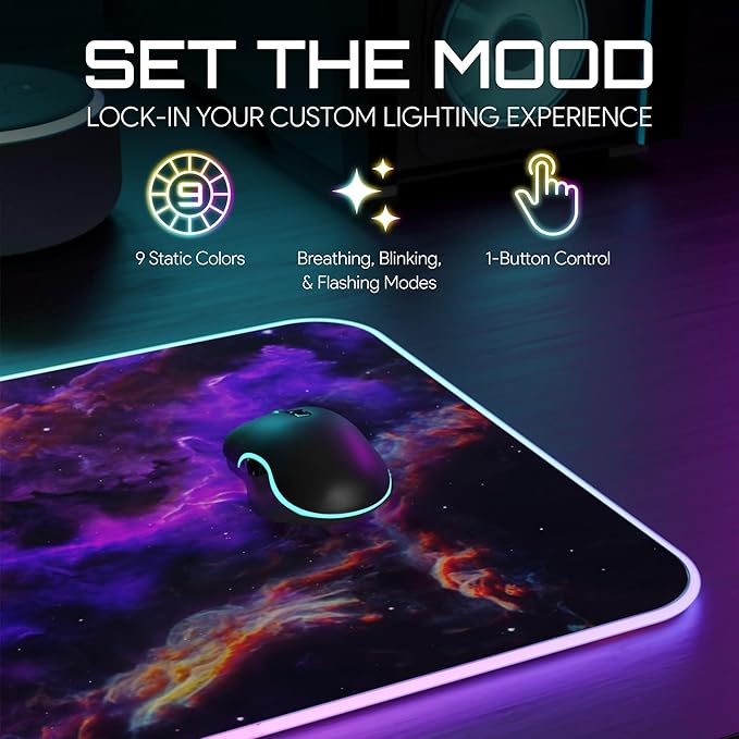 Gerlos RGB Large Gaming Mouse Pad Extended Soft LED Mouse Pad Non-Slip Rubber Base Water Resist Keyboard Pad Computer Mousepad 31.5×11.8 inches