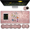 Large Gaming Mouse PadExtended Office Desk MatWaterproof Desk Writing Pad for Home Ergonomic Mouse &ampKeyboard Wrist RestPhilippians 4:13 Bible Glitter Laptop Desk Pad Pink Mousepad Wrist Support
