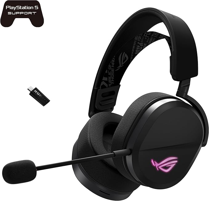 ASUS ROG Pelta Wireless Gaming Headset with Detachable Mic – Tri-Mode (BT 2.4GHz USB-C) 50mm Titanium-Plated Drivers 70Hr Battery Ergonomic Lightweight for PC PS5 PS4 Switch Mobile - Black