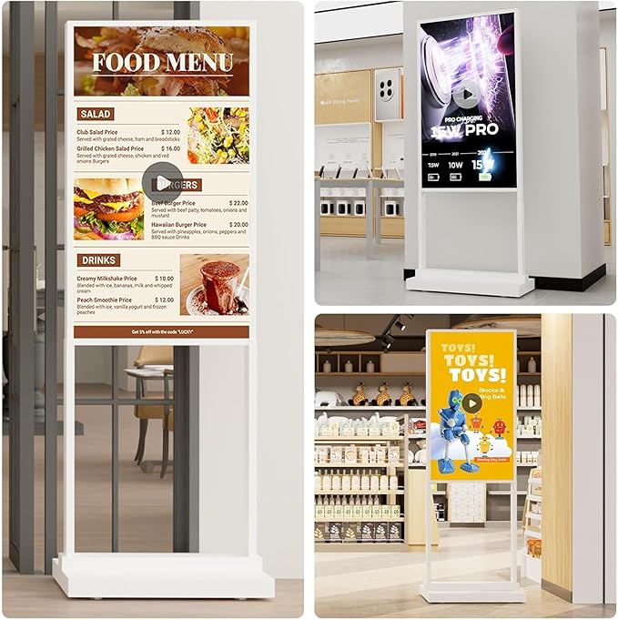 32 inch Digital Signage Kiosk 700 nits FHD Ultra-Bright Advertising Screen Floor Standing Digital Poster for Retail Displays and Trade Show Display Free Web Content Editor Android USB