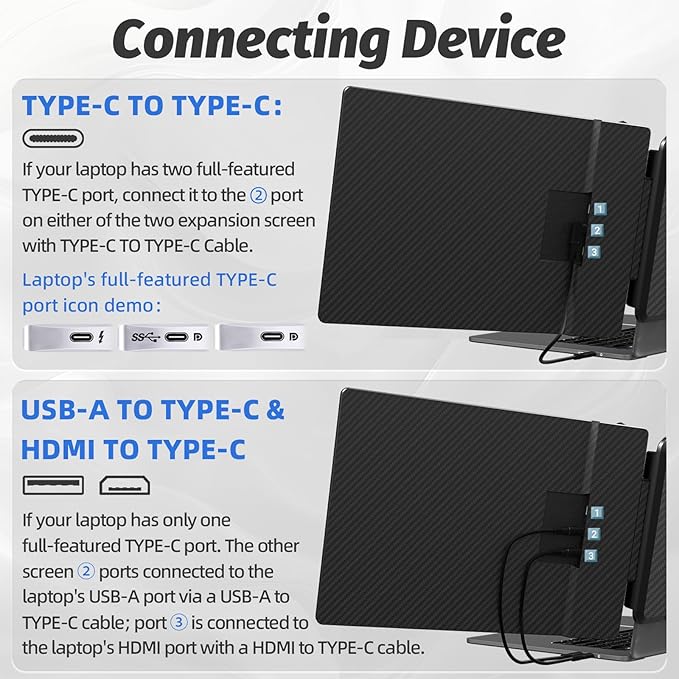 2K Laptop Screen Extender - 13 IPS 1440P Triple Screen Laptop Monitor Extender Plug &amp Play Multi Screen Attachment for 13-17 Laptops Compatible with Wins Mac Dex Chrome Travel Gaming Work