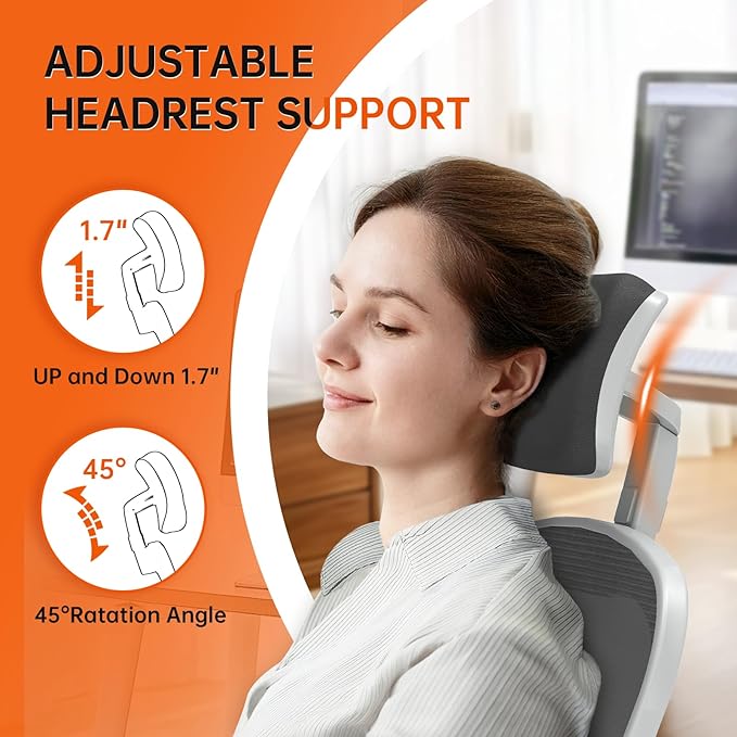Synorla Office Chair Ergonomic Desk Chair 330LBS Capacity High Back Computer Design for Long Hours Comfort Rolling Swivel for Home Office Flip-up Armrests（Grey Black）