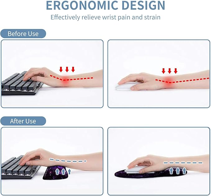 Keyboard Wrist Rest and Mouse Wrist Rest Pad Set Made of Memory Foam with Non Slip Rubber Base Ergonomic Gel Wrist Rest for Computer Keyboard Gaming Office Working with Purple Galaxy Coaster