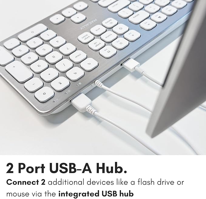 Macally Wired Keyboard for Mac with USB Ports for Mouse - Compatible Apple Keyboard for MacBook Pro/Air iMac - Aluminum Frame