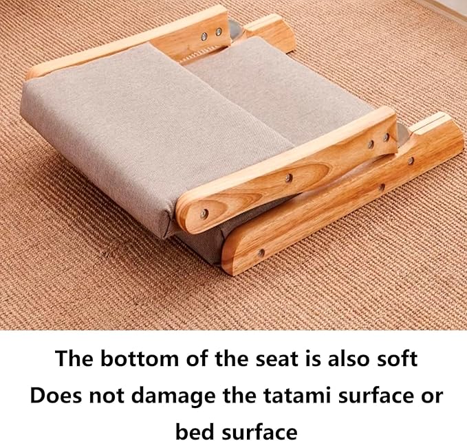 BTZHY Floor Chair Japanese Legless Chair Seat with Back Support FoldableWood Folding Floor ChairHome Bay Window Lazy Backrest Chair Meditation Floor Seating for Living Room(F)