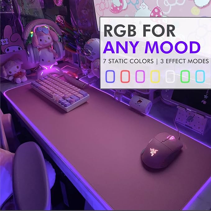 Tilted Nation Pink Mouse Pad | RGB Gaming Mouse Pad Pink (Create Your Dream Setup) Large LED Mousepad Mats for Desk with 8 Light Modes Smooth Gliding and Easy to Clean - Girl Gaming Accessories