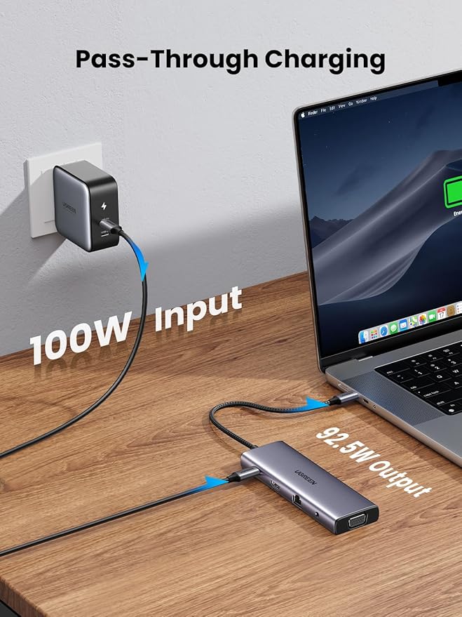 UGREEN USB C Hub USB-C 10-in-1 Dongle with Dual Monitor 4K HDMI and VGA 1Gbps Ethernet 100W PD 3 USB 3.0 Ports 3.5mm Audio Jack SD/TF Card Slots Multi Adapter