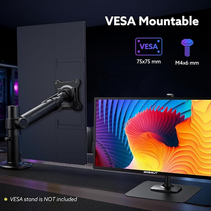 23.8'' Portable Monitor 2.5K 180Hz QHD 1440p VESA USB-C HDMI Laptop Screen Extender Built-in Stand Speakers for Laptop Mac PS4/5 Xbox Switch
