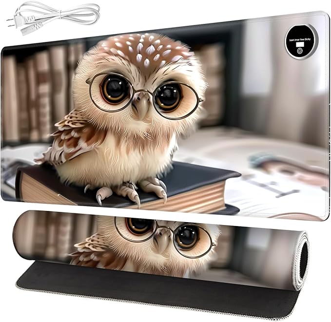 Warm Desk PadHeated Desk Pad Mouse Mat Gamingwith 3 Heating Levels &amp 3 Hours Auto Shut-OffLeather 31.5 x 13 Foot Warmer Keyboard Office MatCute Owl Book