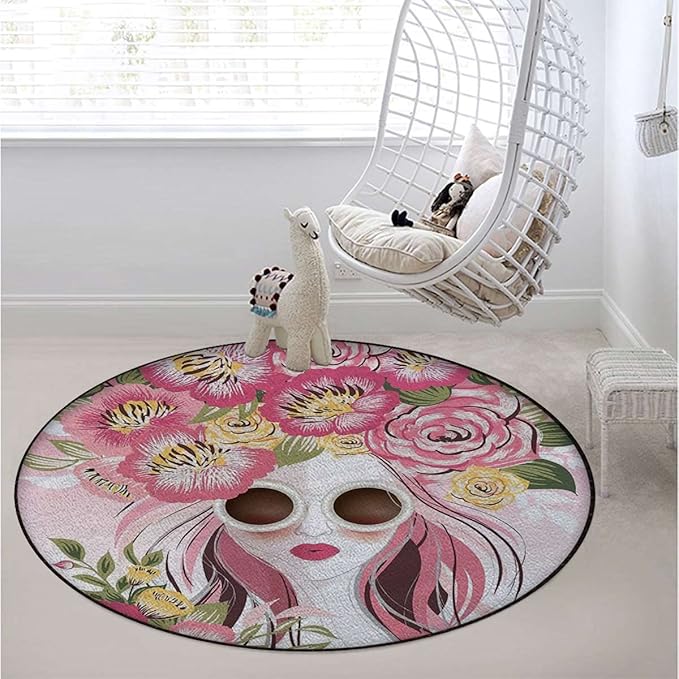 Sugar Skull Decor Round Area Rug Washable Indoor Throw Rugs for Living Room Bedroom Halloween Skull SkeletonMulticolor Diameter 43.3 in