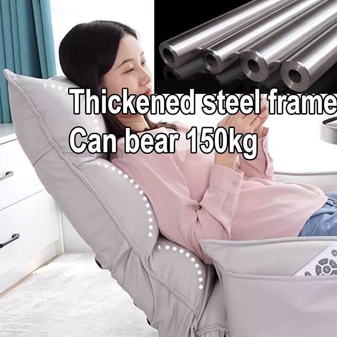 Lazy Sofa Bed Chassis Can Rotate Freely 360 Degrees No Assembly Required Floor Chair with Back Support Adjustable in 5 Levels Can Bear 150kg Floor Seat(White)