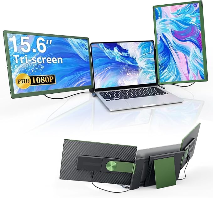 15.6’’ Triple Laptop Screen Extender Monitor Portable DIY 1080P FHD Portable Dual Monitor with USB C HDMI Plug-Play 360° Rotation Detachable Tri-Screen for Mac/Wins/Android/Dex