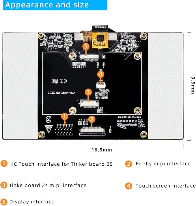 youyeetoo 7 inch MIPI LCD Touch Screen 1024x600 5 Point Capacitive 75Hz Support Tinker Board 2S Firefly ITX-RK3568J/ROC-RK3568-PC/ROC-RK3588S-PC/ITX-3588J