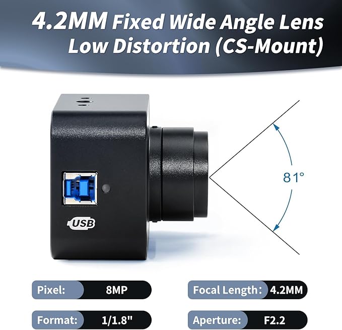 MOKOSE USB Camera 4K USB3.0 Manual Focus Webcam with 4.2mm Wide Angle Lens IMX678 1/1.8 8MP Sensor Support YUY2 Web Camera for Desktop Computer Laptop