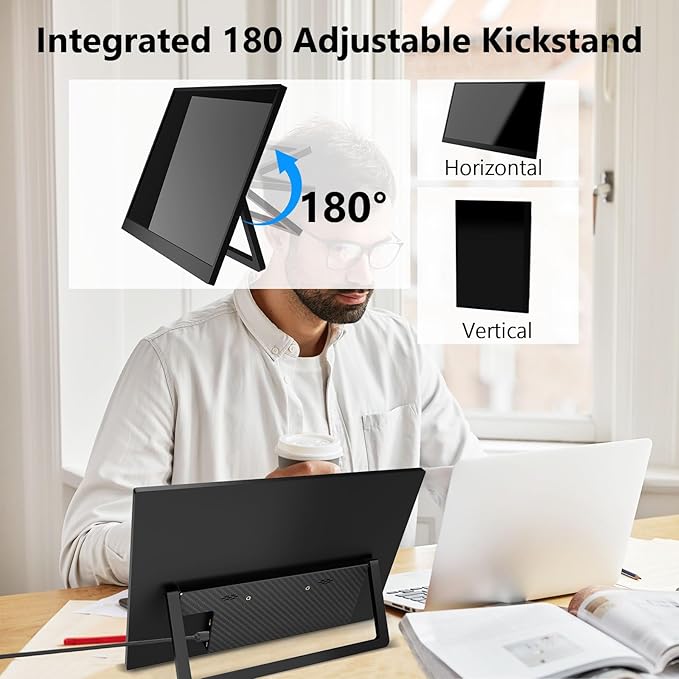 15.3 Inch FHD 1200P Touchscreen Portable Gaming Monitor USB-C HDMI Built-in Stand &amp Speakers Ultra-Thin External Second Screen Compatible with Laptop PC Mac Phone PS4 PS5 for Travel &amp Gamin