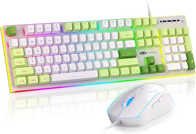 MageGee GT838 Gaming Keyboard and Mouse Combo 104 Keys RGB Backlit Quiet Wired Keyboards with Number Pad Metal Panel Anti-Ghosting Keyboards Set for Desktop Laptop PC Green