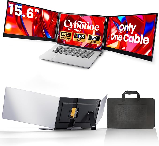 One Cable Connection Laptop Screen Extender Monitor Portable Ultra Thin 15.6 1080P FHD Triple ScreenFit for 13-17 Laptop Plug &amp Play Compatiable with Win/Mac/Chrome/Android