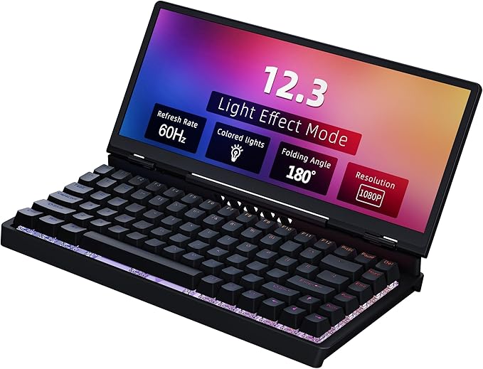 Portable Touch Screen Monitor 12.8 Full HD Laptop Screen Extender with Quiet Keyboard 99-Key RGB Compatible with Laptops/Desktops/Phones Black (KYBT-G)