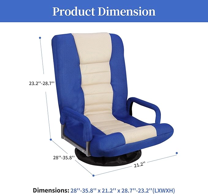 JupiterForce Floor Gaming Chair 360 Degree Swivel 5 Position Adjustable Folding Rocker Gaming Chair w/Armres&ampBack Support Lazy Sofa Chair for Playing Video Games Watching Reading
