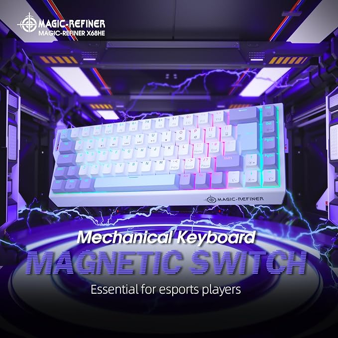 ZIYOU LANG X Magic-Refiner X68HE 8KHz Rapid Trigger Mechanical Gaming Keyboard60% WiredHall Effect Magnetic SwitchAdjustable ActuationRGB BacklitSnap Tap RGB Backlit for PC/Mac Purple&ampWhite