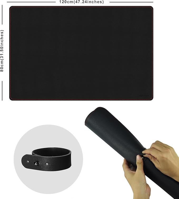 ZORESYN Leather Desk pad (47.24 x 31.50) - pu Leather Desk mat with Suede Base - Large Gaming Mouse pad Waterproof Table Mat Desktop Writing Pad Mouse Mat (Black)