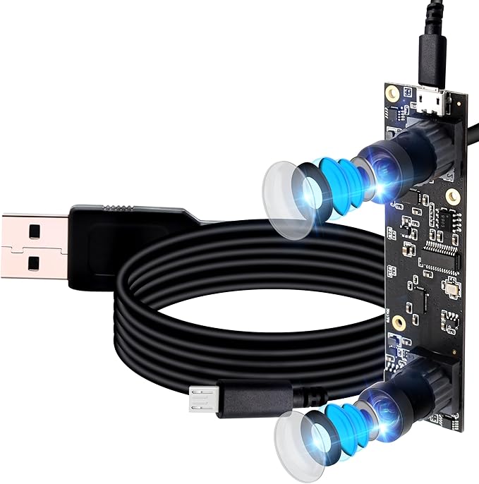 Dual Lens USB Camera Module 1080p 3D Stereo VR HD Binocular Lightburn Camera 2mp Dual Lens Video Webcam ModuleWeb Camera Board Module M9 90 Degree Lens Web Cam for Raspberry PiWindowsMac