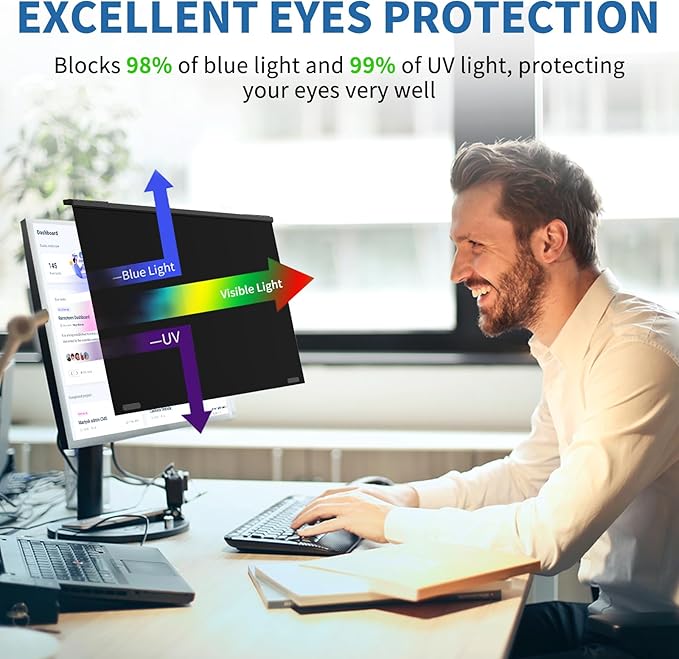 24 Inch Magnetic Privacy Screen for Monitor Ultra-Thin Anti-Spy Computer Monitor Filter with Blue Light Reduction Anti-Glare &amp Easy Installation 16:9 FHD Compatible with 24-Inch Desktop