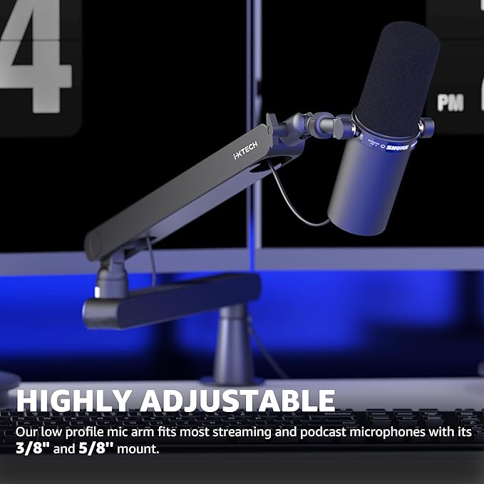 IXTECH Mic Arm Desk Mount Low Profile 360° Swivel Mic Boom Arm Adjustable Microphone Arm with Detachable Rise Column and Built-In Cable Management for Streaming and Recording.