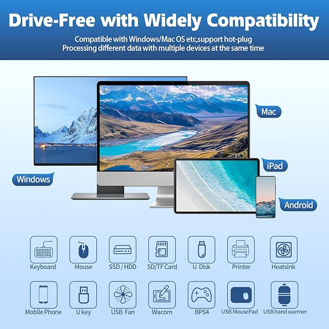 EJAY 5Ports USB3.0 HUB Alu Splitter Desktop Docking with Card Reader for Desk/Monitor Clipping with Extra Power Supply Port59inches Data &amp 39inches Power Cable-5Gbps(Silver)
