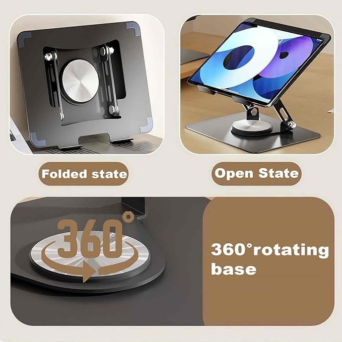 Laptop Pad 360 Rotating Laptop Stand 2 Adjustable Angle and 0-13 inches Tall Adjustable Cooling Pad Fits 10-17.3 laptops Pads