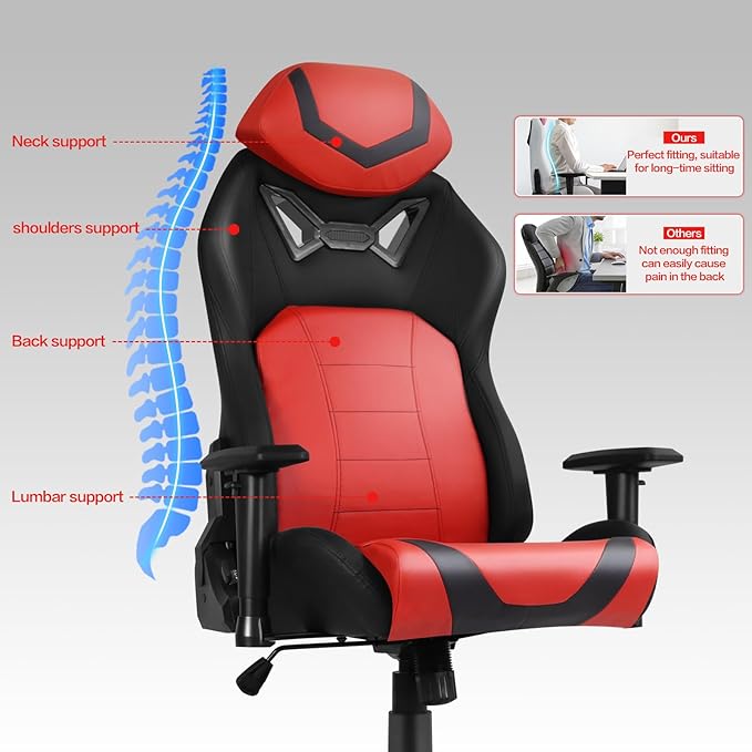 Modern-Depo Ergonomic Gaming Chairs for Adults with High-Density Memory Foam | Swivel Comfortable Office Chair Big and Tall Video Game Chair High Back Computer Chair for Home Office Red Black