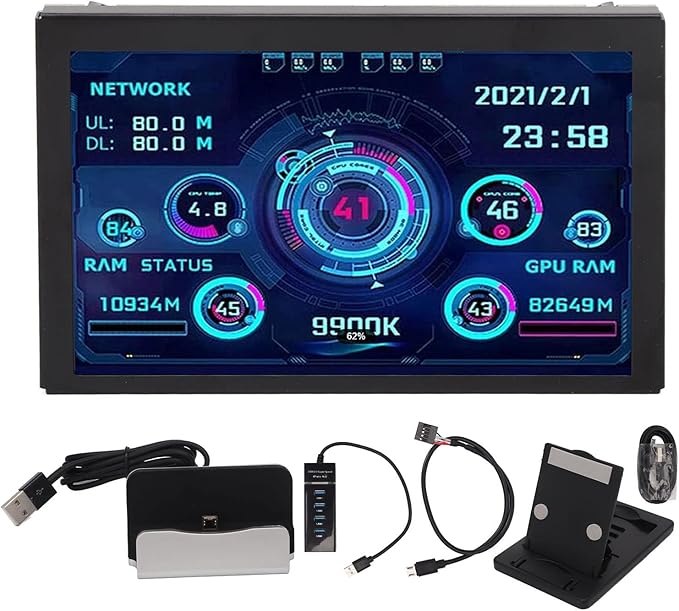 5 Inch USB Mini Screen  Computer Temperature Monitor Display PC CPU GPU Data Monitor 360 Degree Rotation Computer Case Secondary Screen
