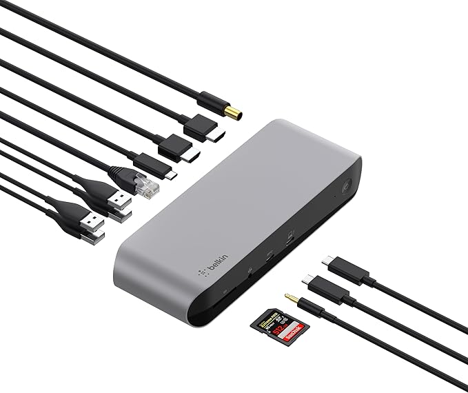 Belkin Thunderbolt 3 Dock Pro w/ Thunderbolt 3 Cable - USB-C Hub - USB-C Docking Station for MacOS &amp Windows Dual 4K @60Hz 40Gbps Transfer Speed 85W Upstream Charging w/ Ethernet SD &amp Aud