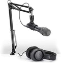 Audio-Technica AT2005USBPK Vocal Microphone Pack for Streaming/Podcasting Includes USB and XLR Outputs Adjustable Boom Arm &amp Monitor HeadphonesBlack