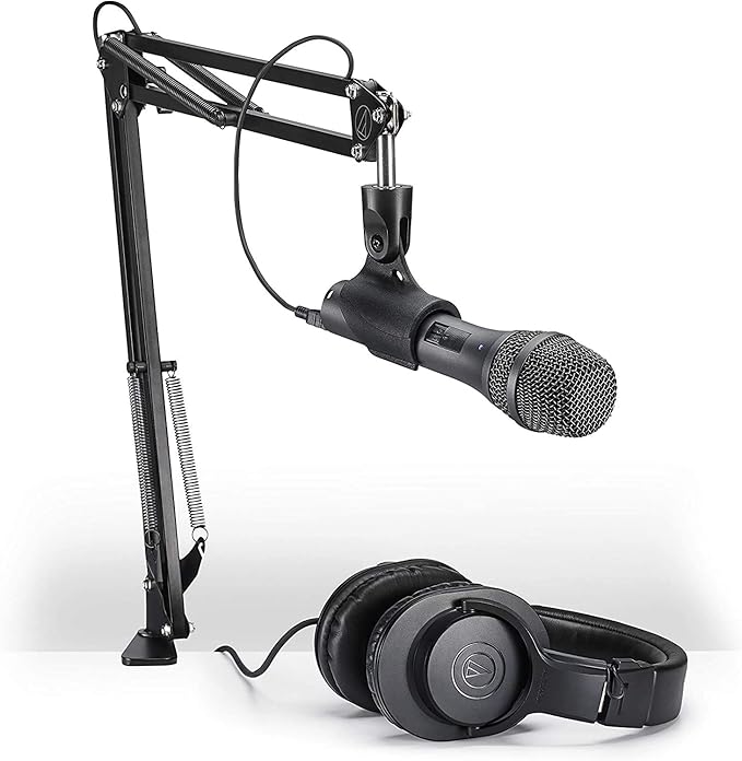 Audio-Technica AT2005USBPK Vocal Microphone Pack for Streaming/Podcasting Includes USB and XLR Outputs Adjustable Boom Arm &amp Monitor HeadphonesBlack