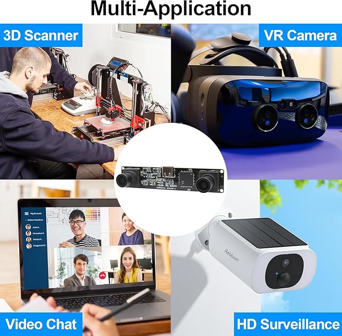 MMlove USB Stereo Camera Module 1200P 60FPS Global Shutter Synchronous Dual Lens 600P 120FPS High Speed 3D Webcam 94° Viewing Angle Lightburn Camera for VR Face RecognitionPC/Laptop/Raspberry Pi