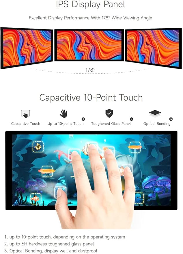 waveshare 10.4inch QLED Quantum Dot Display 1600×720 Resolution Compatible with Raspberry Pi 5/4B/3B/Zero/Zero W/Zero 2W/Pico/Pico W/Pico WH Jetson Nano and PC