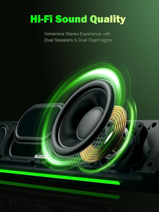 BLUEDEE Computer Speakers for Desktop PC Computer Sound bar HiFi Stereo Speakers for Computer Desktop Bluetooth 5.0 and 3.5mm Aux-in PC Soundbar USB/USB C Powered Gaming Speakers for pc Laptop
