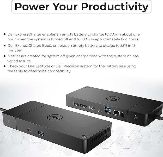 Dell WD19TBS Thunderbolt Docking Station with 180W AC Power Adapter (130W Power Delivery) + HDMI Cable + DisplayPort Cable + Thunderbolt Cable + Microfiber Cloth Included