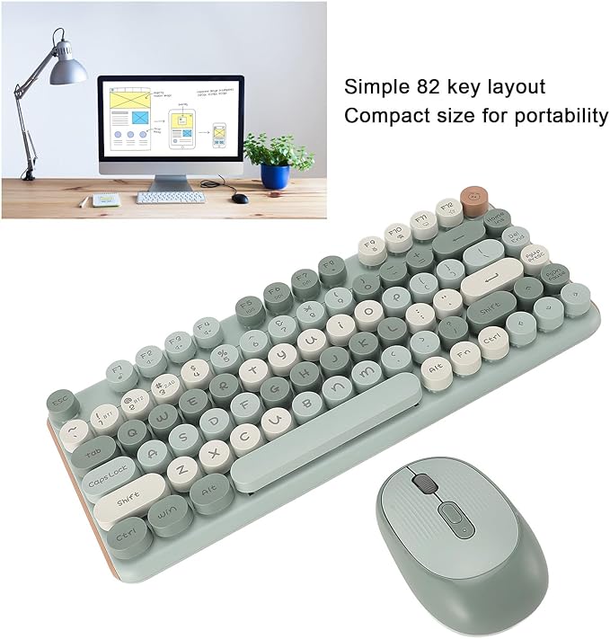 Vikye Mechanical Gaming Keyboard 2 - Modes 82 Keys Adjustable DPI Keyboard with Low Noise Mouse for Office Gaming BT / 2.4GHz (Green)