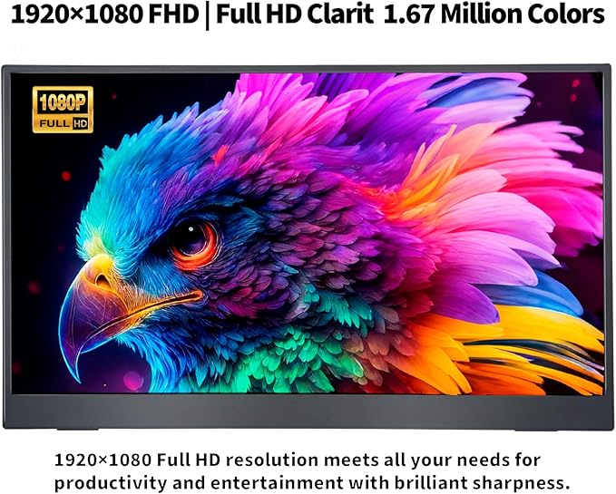 15.6 Inch Portable Monitor 1080P FHD 60Hz IPS Screen 72% sRGB HDMI USB-C External Monitor for Laptop PC MacBook Phone Xbox PS5/4 Travel Second Display with Kickstand
