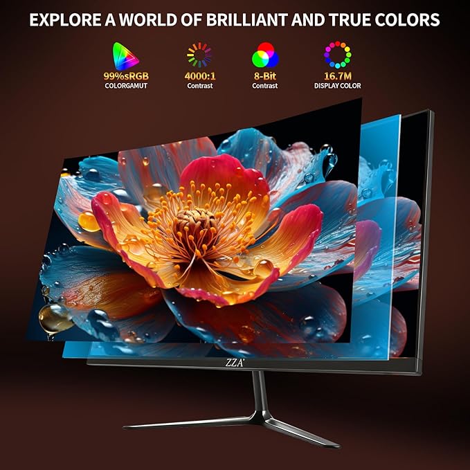 ZZA 24.5 Inch FHD (1920x1080) 120Hz Curved Gaming Monitor 3000R Curvature VA Panel 1ms MPRT AMD FreeSync Ultra-Thin Bezel Eye Care for EsportsPC