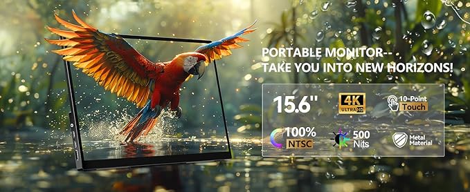 4K Portable Touch Monitor 15.6 inch 3840 * 2160 UHD w/USB-C HDMI Laptop Monitor 2000:1 100% RGB IPS Aluminum Alloy Shell10-Point TouchDual Speaker HDR for Home Work