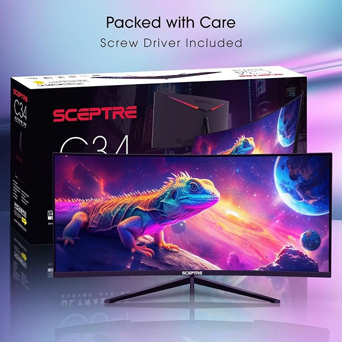 Sceptre 34-Inch Curved Ultrawide WQHD Monitor 3440 x 1440 R1500 Up to 180Hz/165Hz DisplayPort x2 100% sRGB 1ms Built-in Speakers Black (C345B-QUT168 Series)