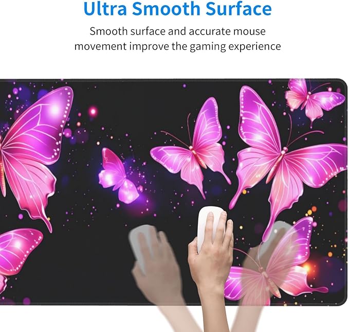 Purple Butterfly Desk Cover MatExtended Large Mouse PadComputer Laptop Mat Desk Decor for Office Game Home 30x16 Inch
