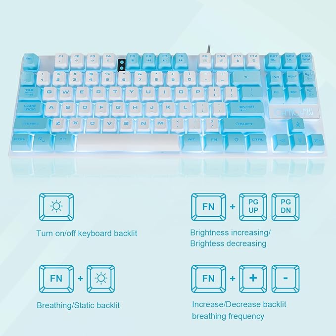 CHONCHOW Blue Keyboard and Mouse Combo 87 Keys TKL USB Wired LED Light Up Backlit Keyboard 800-3200 DPI RGB Mouse Blue Mouse and Keyboard Combo for PS4 PS5 PC Laptop Mac Computers