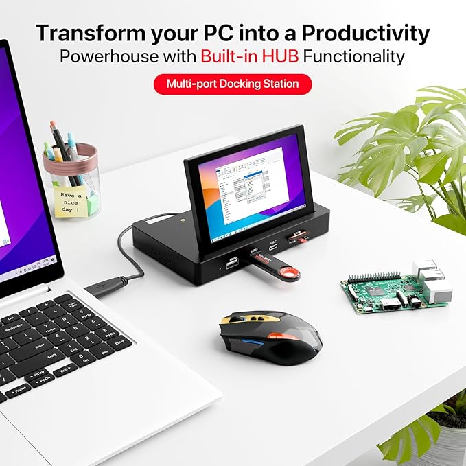 ROADOM 5'' Mini Monitor with Raspberry Pi Mount Holes &amp USB HUB Type-C One-Cable Connection&ampSpeakers All-in-One Storage Dock Pocket IPS Screen for PC monitoring/Gaming/AIDA64/Streaming Part