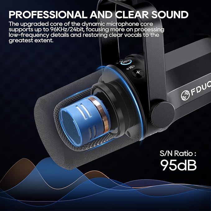 FDUCE SL40 USB/XLR Dynamic Microphone for Podcasting Gaming Live Streaming and Recording Built-in Headphone Output LED Mute Button All Metal Voice Isolation Technology