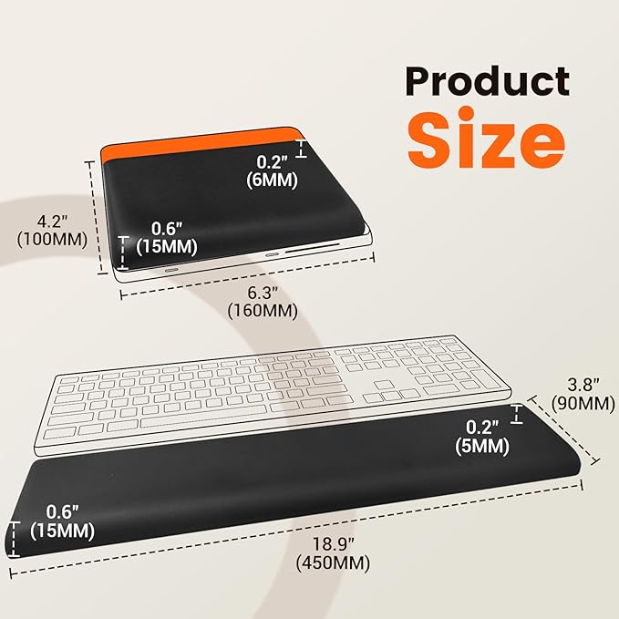 HONKID Low Profile Wrist Rest (H 0.2-0.58in) for Slim Keyboards and Mouse Made of Cool Gel and Non-Slip Rubber Base Easy Typing and Relieve Wrist Pain Black