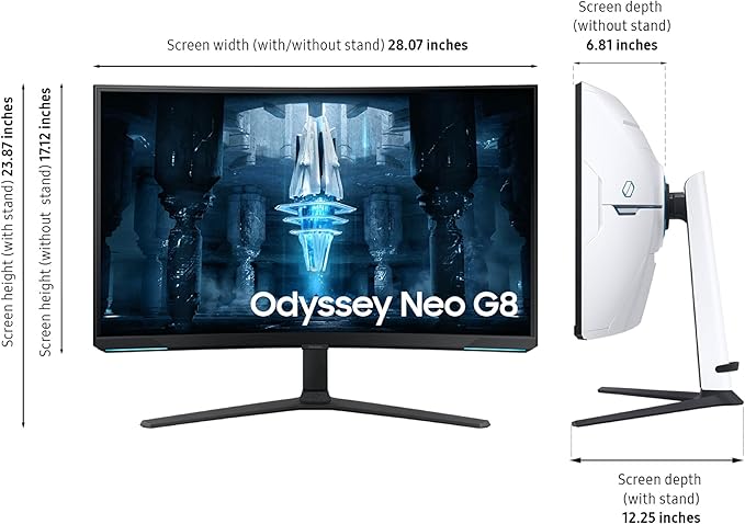 Samsung 32 Odyssey Neo G8 (G85NB) 4K UHD 240Hz 1ms G-Sync 1000R Curved Gaming Monitor Quantum HDR2000 AMD FreeSync Premium Pro Matte Display DisplayPort Black &amp White LS32BG852NNXGO